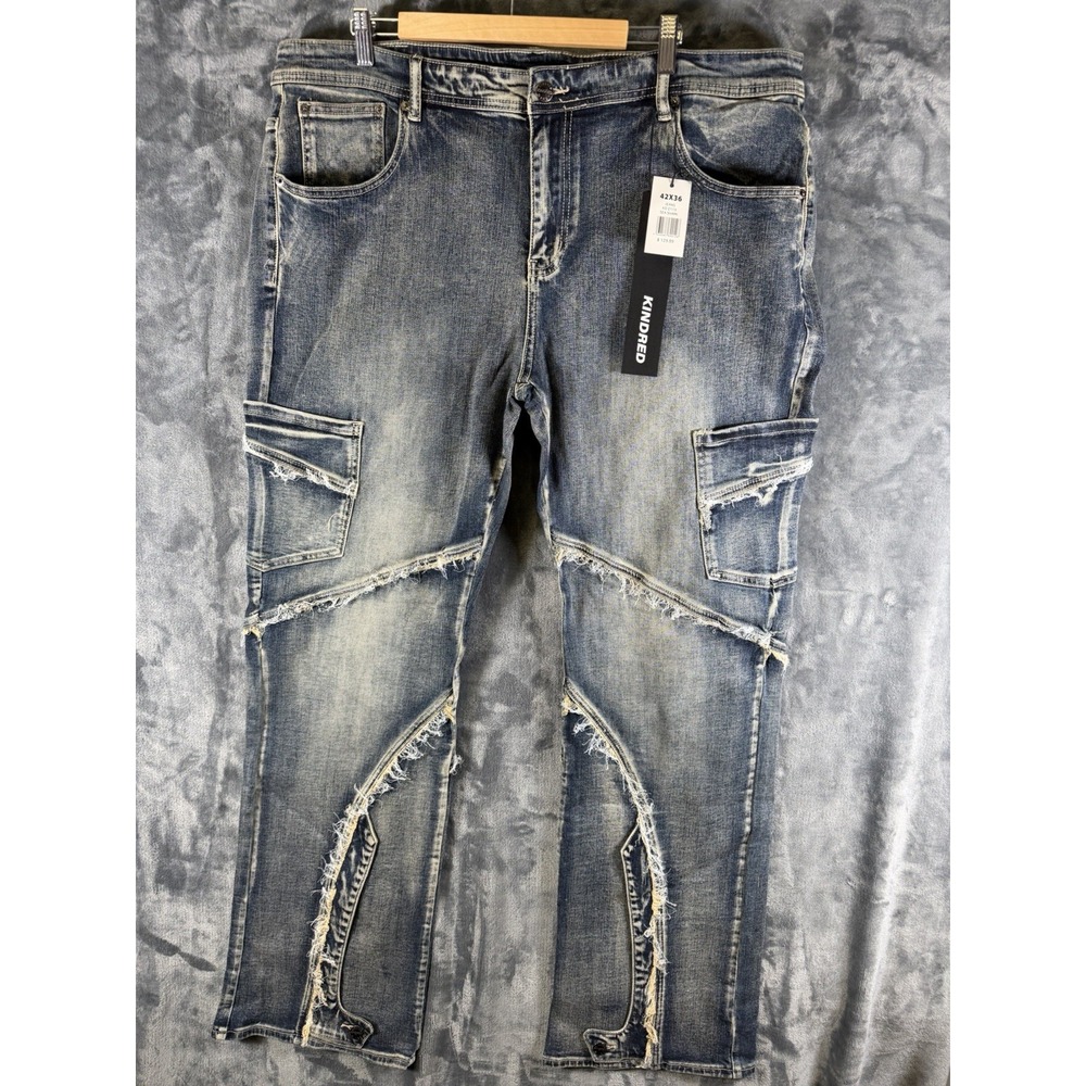 Kindred Distressed Cargo Pocket Blue Jeans Men's Size 42x36 NWT
